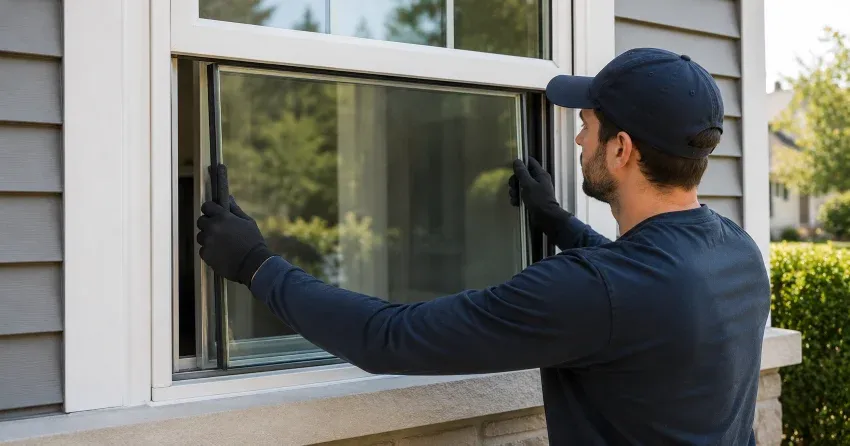 technician boarding up broken window during emergency glass repair Empire, Brantford