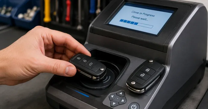 mobile locksmith performing car door key duplication Fairview, Brantford on-site