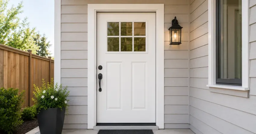 technician installing exterior door frame in Echo Place, Brantford
