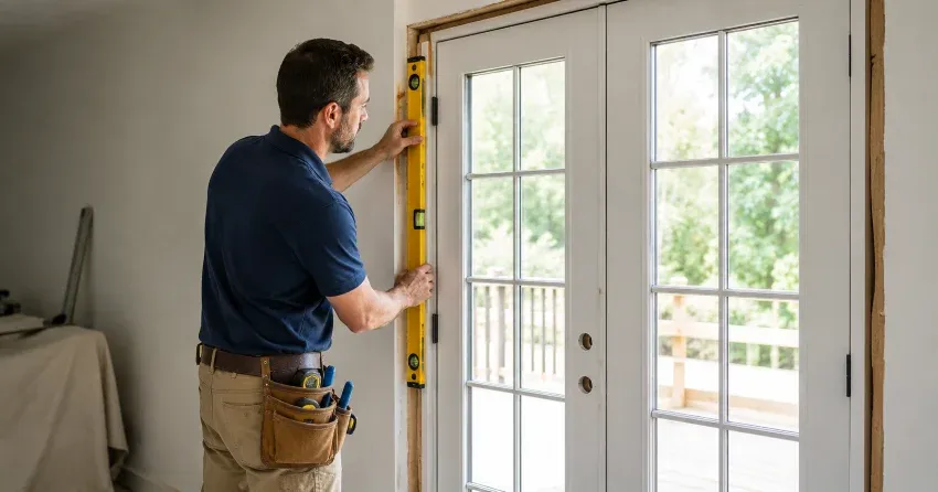 newly installed French doors with divided glass panes in Lansdowne, Brantford