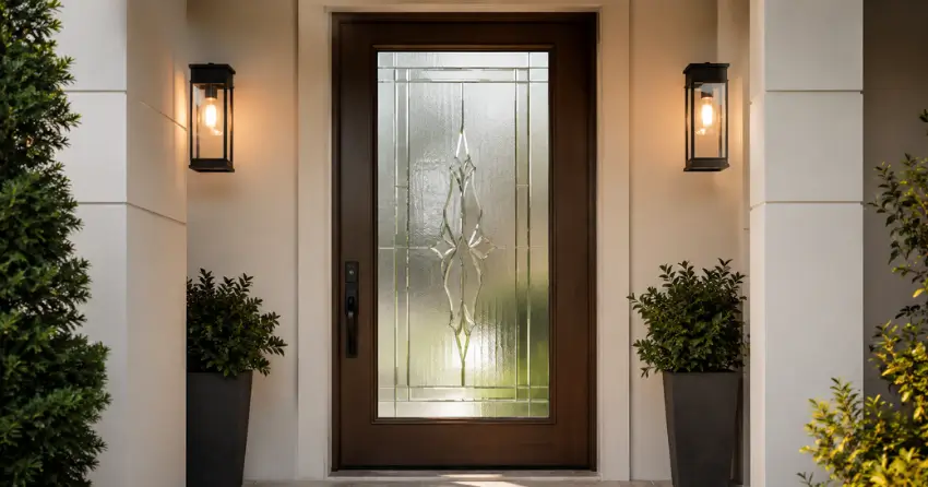 decorative frosted glass panel installed in a front door in Empire, Brantford