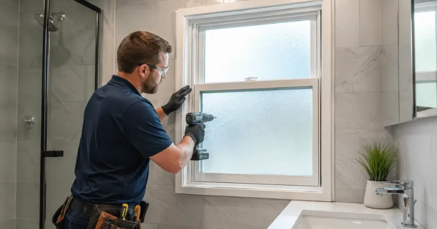 frosted glass installation bathroom window in Terrace Hill, Brantford