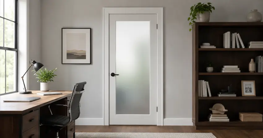 frosted interior door installed in home office in Braneida, Brantford