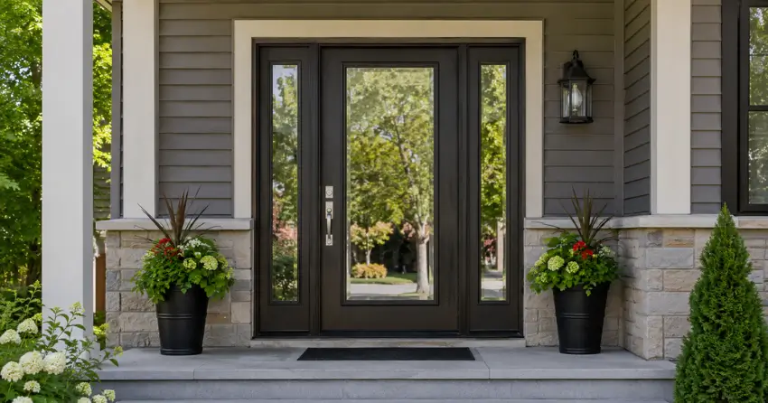 glass entry door with sidelights on a home in Abigail-Lyons, Brantford