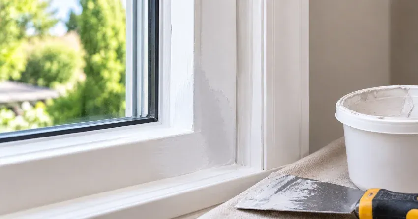 technician repairing rotted window frame corner in Arthur, Brantford