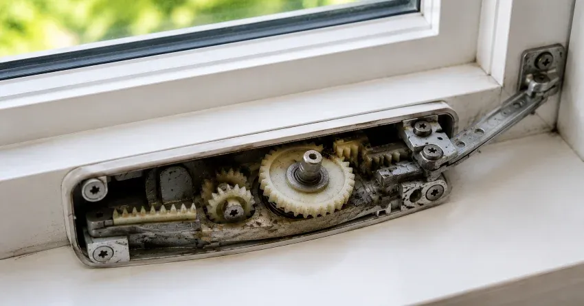 technician replacing casement window crank operator in Terrace Hill, Brantford home