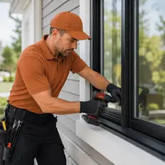 A front door replaced with new locking hardware